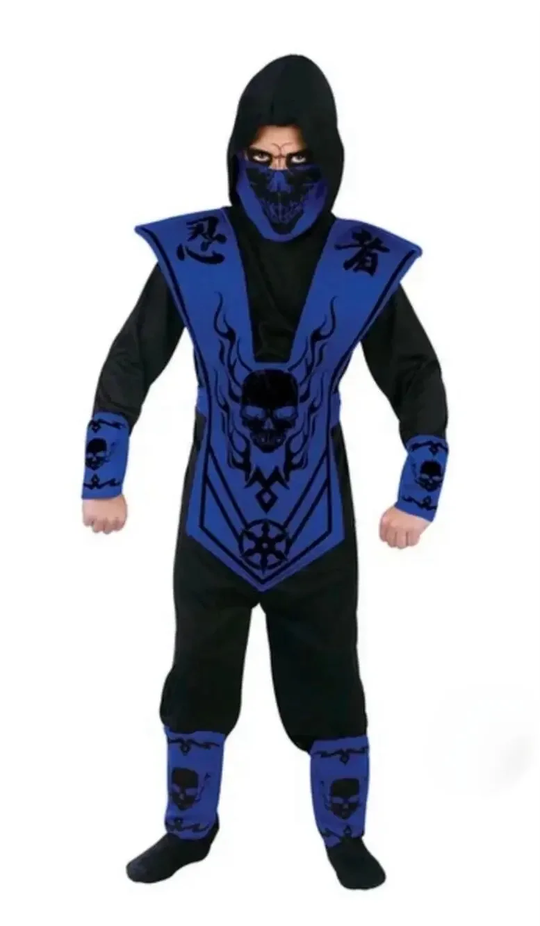 NEW! Way To Celebrate Boys Skull Ninja Blue Halloween Costume Size L (10-12)